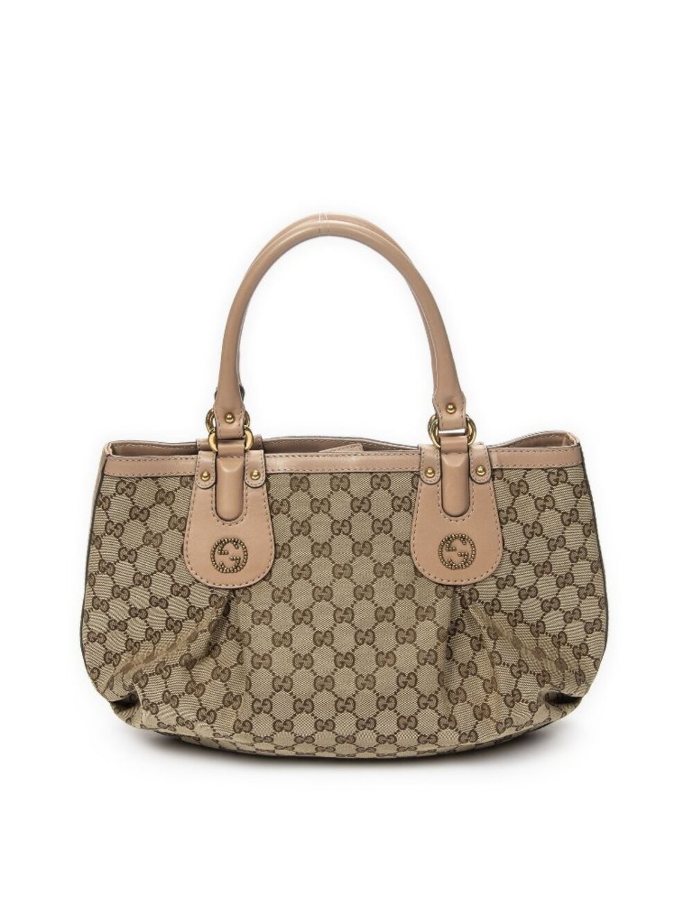 Gucci Scarlet Studded Tote Bag Light Pink Beige GG Canvas